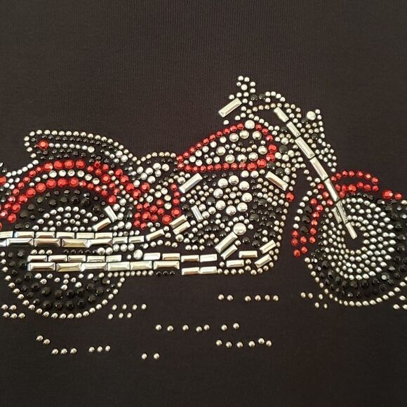 Casual Kiss Black Motorcycle Shirt with Bling Sz M - Picture 3 of 3